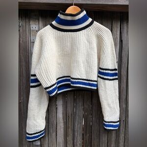 Marni Cream and Blue Striped Turtleneck Sweater